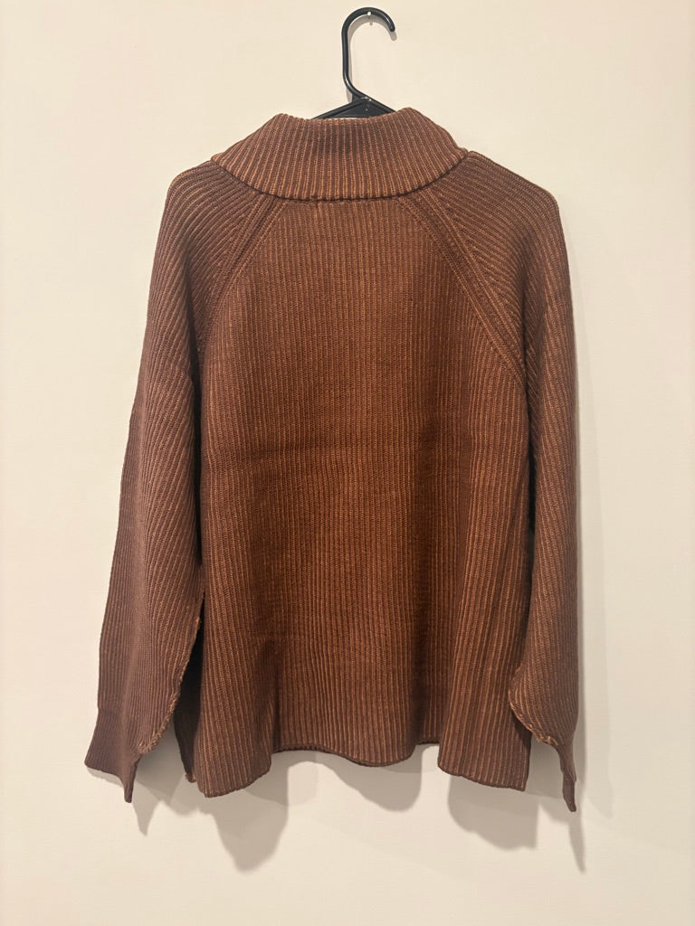 Zenana Raised Rib 1/4 Zip Sweater Brown L/XL