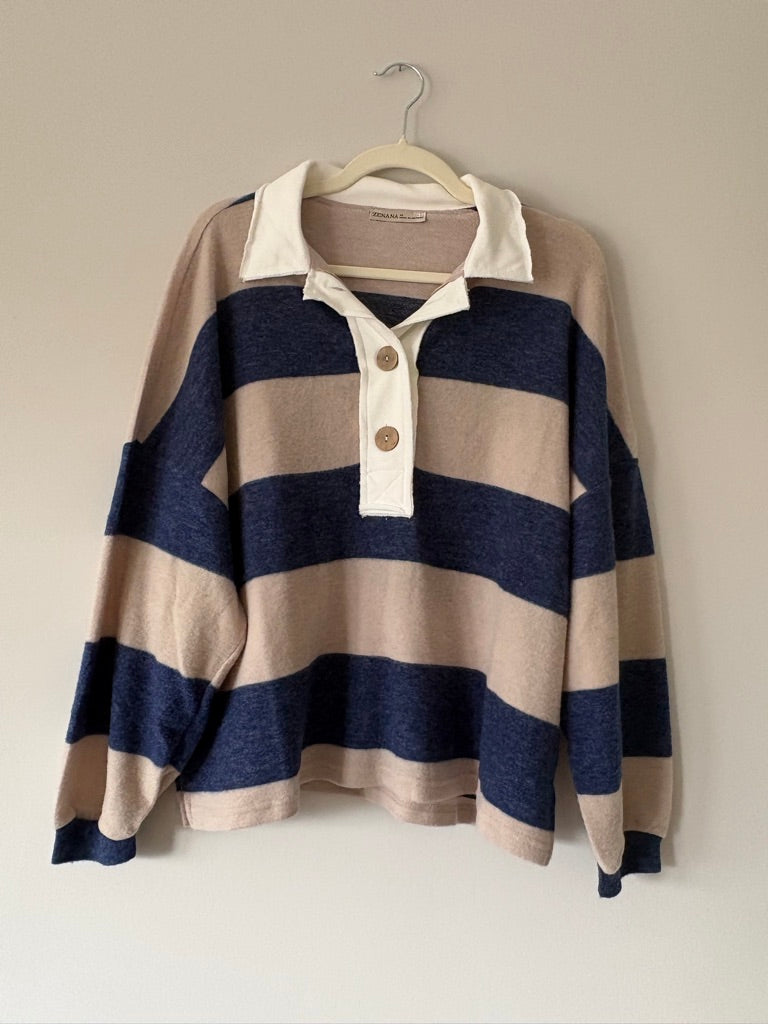 Zenana Brushed Collared Rugby Sweater size L