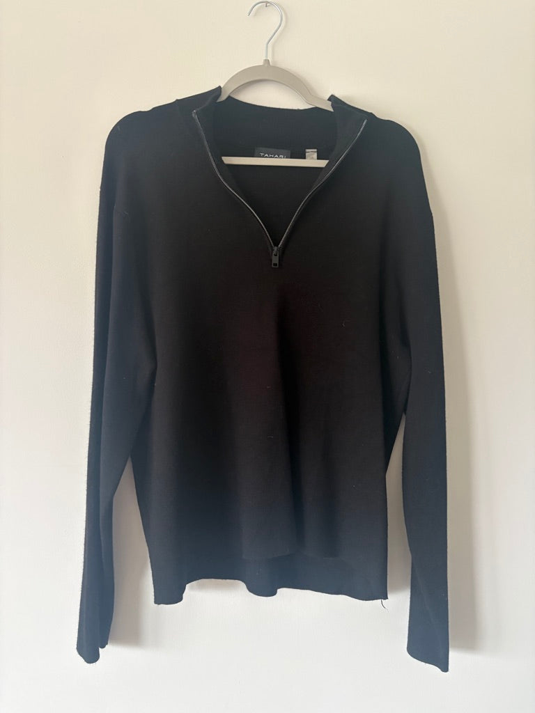 Tahari Black 1/4 Zip Sweater L