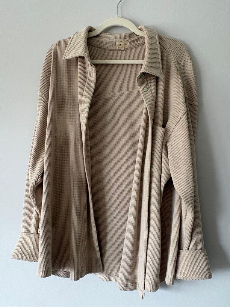 donni Waffle Knit Shacket Beige size XL