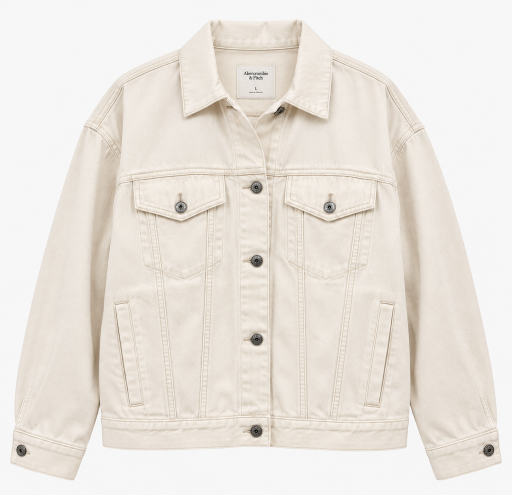 Abercrombie & Fitch White Oversized Trucker Jacket L