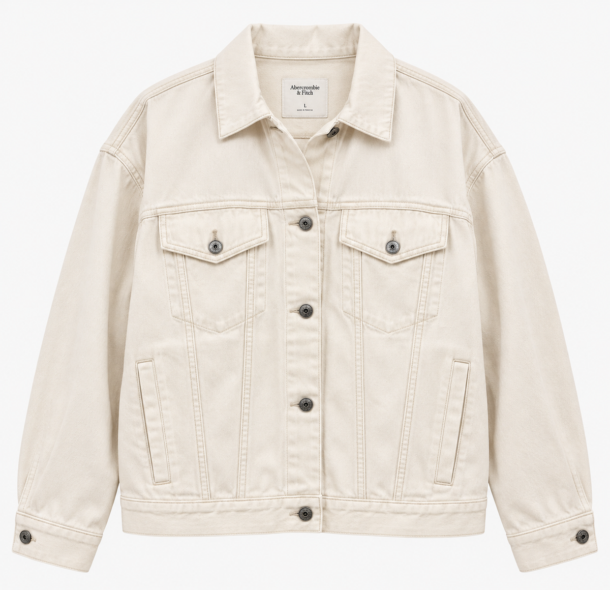 Abercrombie & Fitch White Oversized Trucker Jacket L