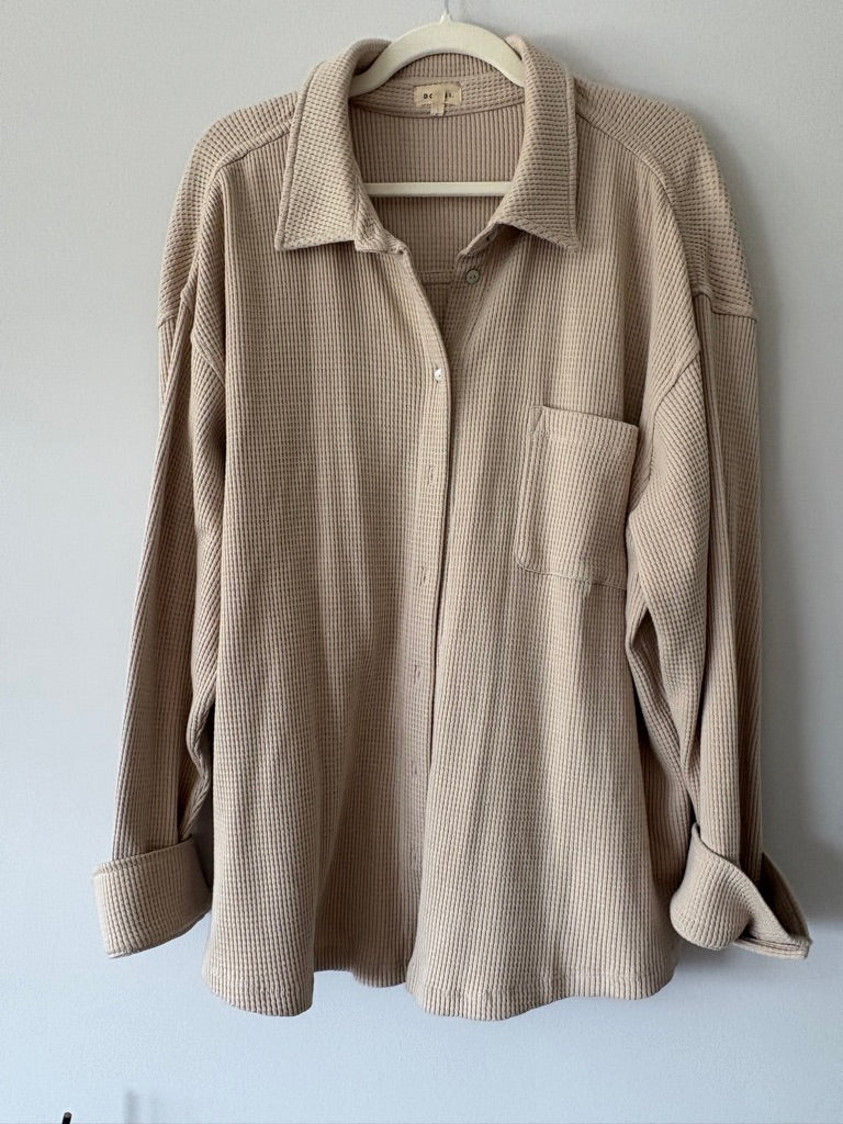 donni Waffle Knit Shacket Beige size XL