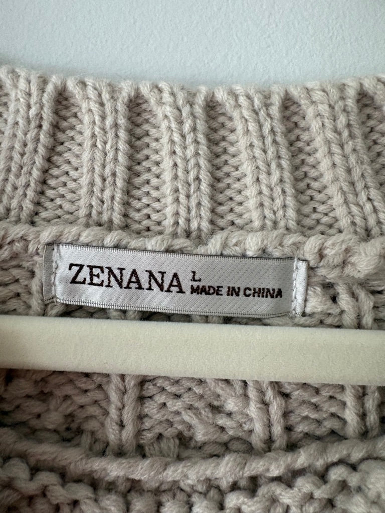 Zenana Open Knit Ivory Sweater L