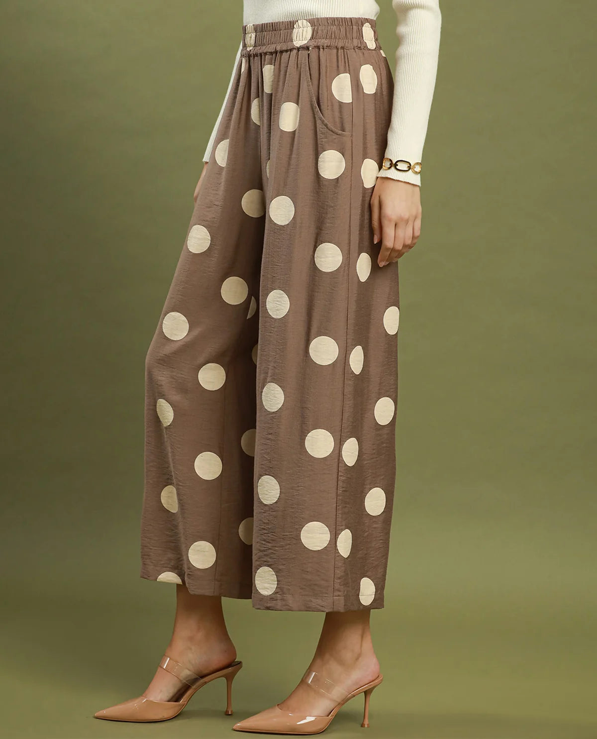 Umgee Polka Dot Wide Leg Pants Size M NWT