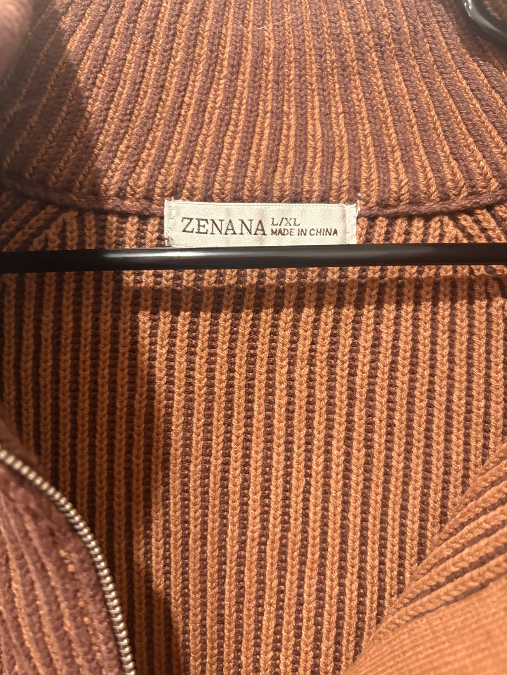 Zenana Raised Rib 1/4 Zip Sweater Brown L/XL