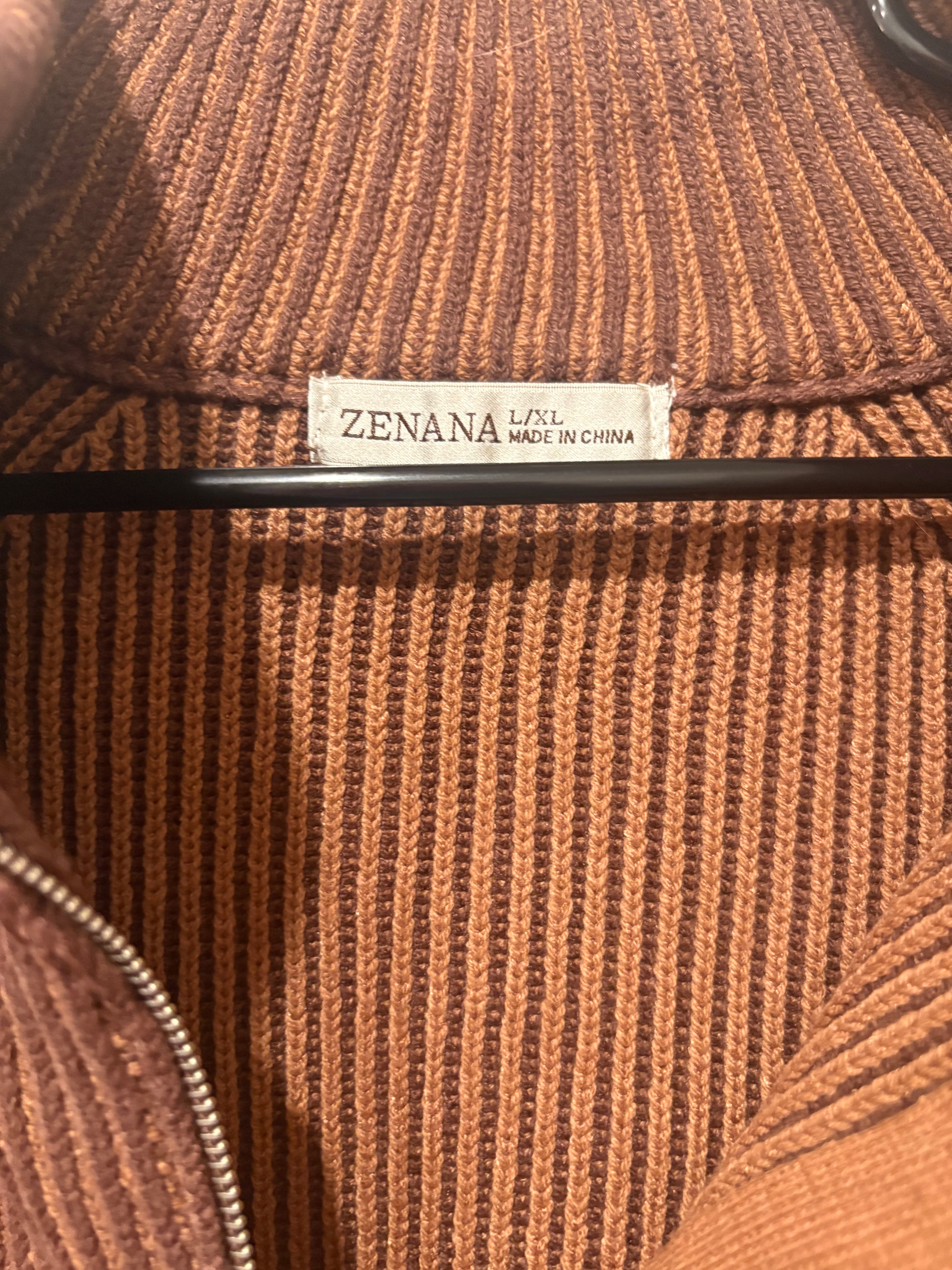 Zenana Raised Rib 1/4 Zip Sweater Brown L/XL