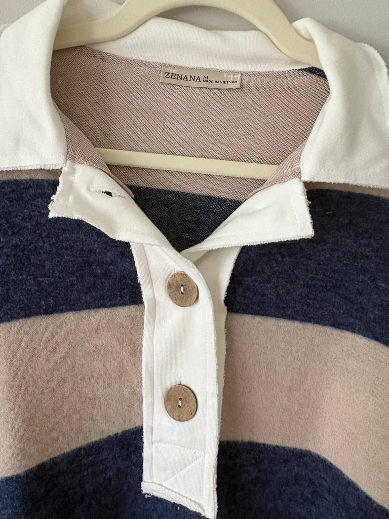 Zenana Brushed Collared Rugby Sweater size L