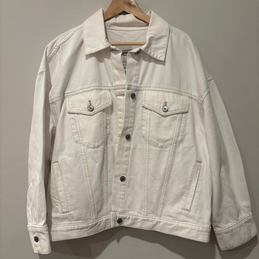 Abercrombie & Fitch White Oversized Trucker Jacket L
