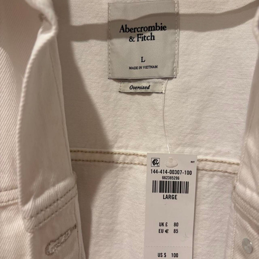 Abercrombie & Fitch White Oversized Trucker Jacket L