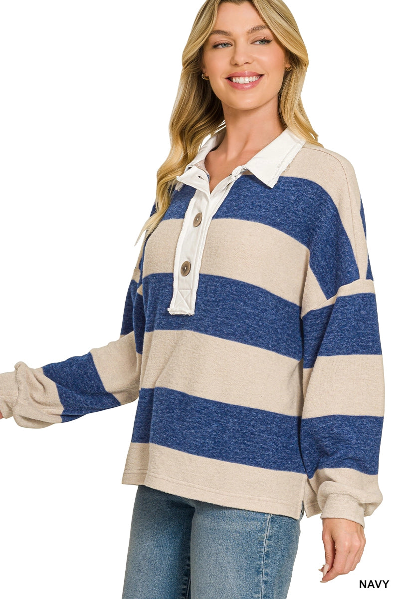 Zenana Brushed Collared Rugby Sweater size L
